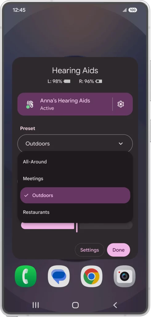چگونه Android 16 تجربهی شنیدن با سمعک را در محیطهای پرسروصدا دگرگون میکند چگونه Android 16 تجربهی شنیدن با سمعک را در محیطهای پرسروصدا دگرگون میکند - Hearing Aid LE Audio Galaxy S25.jpg